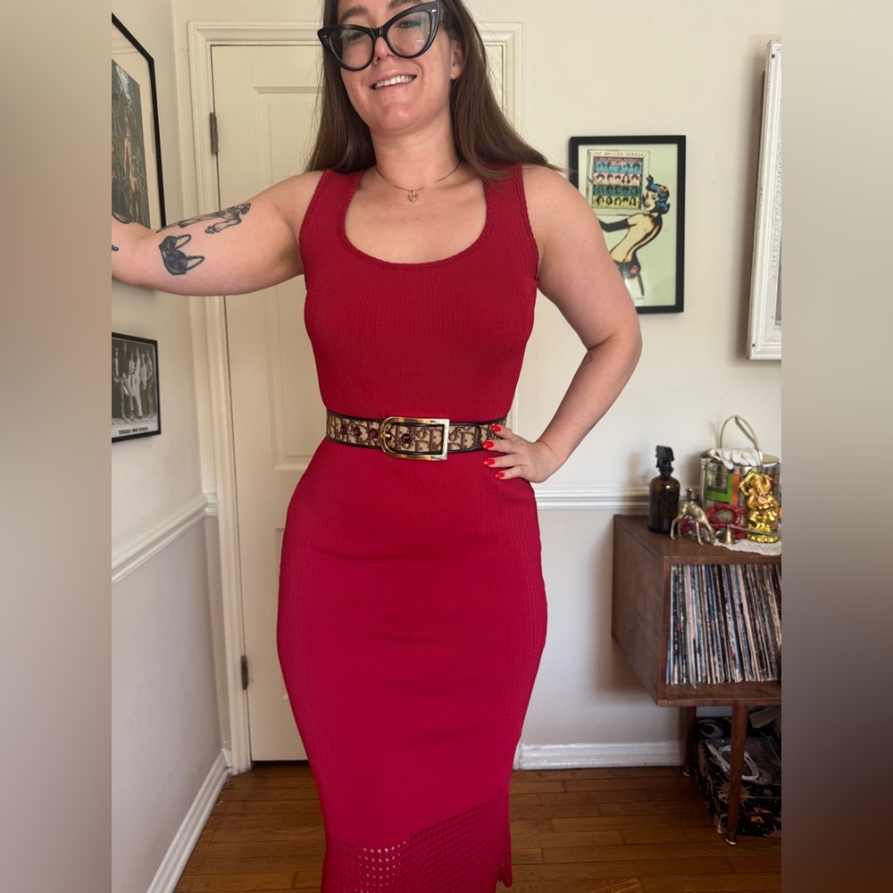 70s Vintage Dior Trotter Print Belt w Gold Tone Buckle - Picture 2 of 8